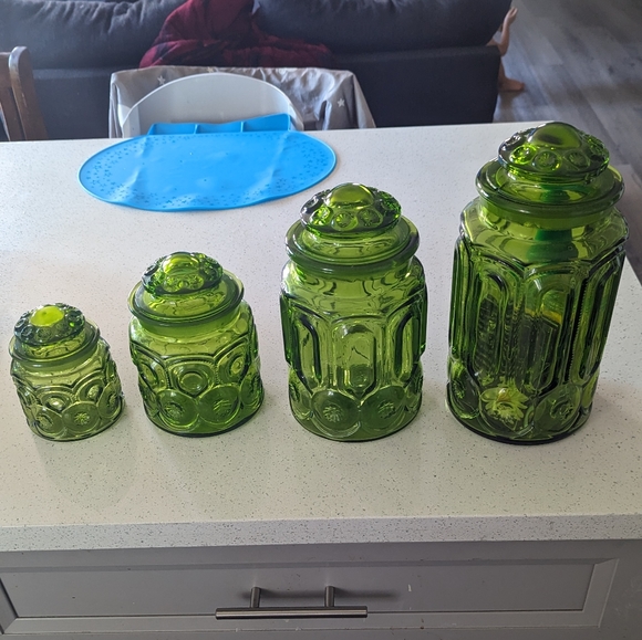 Vintage LE Smith moon and star emerald green canister jars - Picture 1 of 5